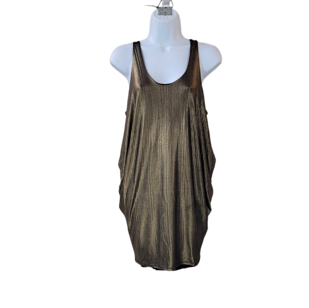 THE VANITY ROOM Gold Black Metallic Swing Dress Size XS